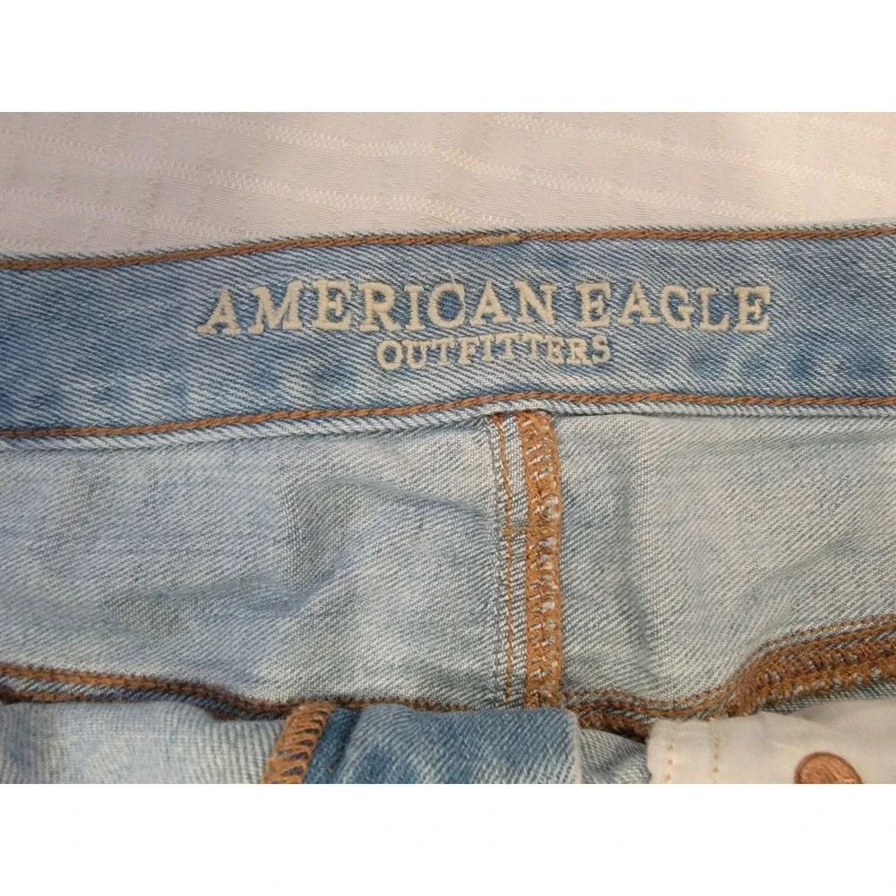American Eagle Short Jean Mini Skirt Size 12 Medium Wash Distressed Denim‎ Y2k